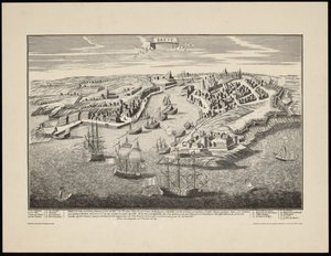 Perspektiv udsigt over byen Brest fra havnen i det syttende århundrede